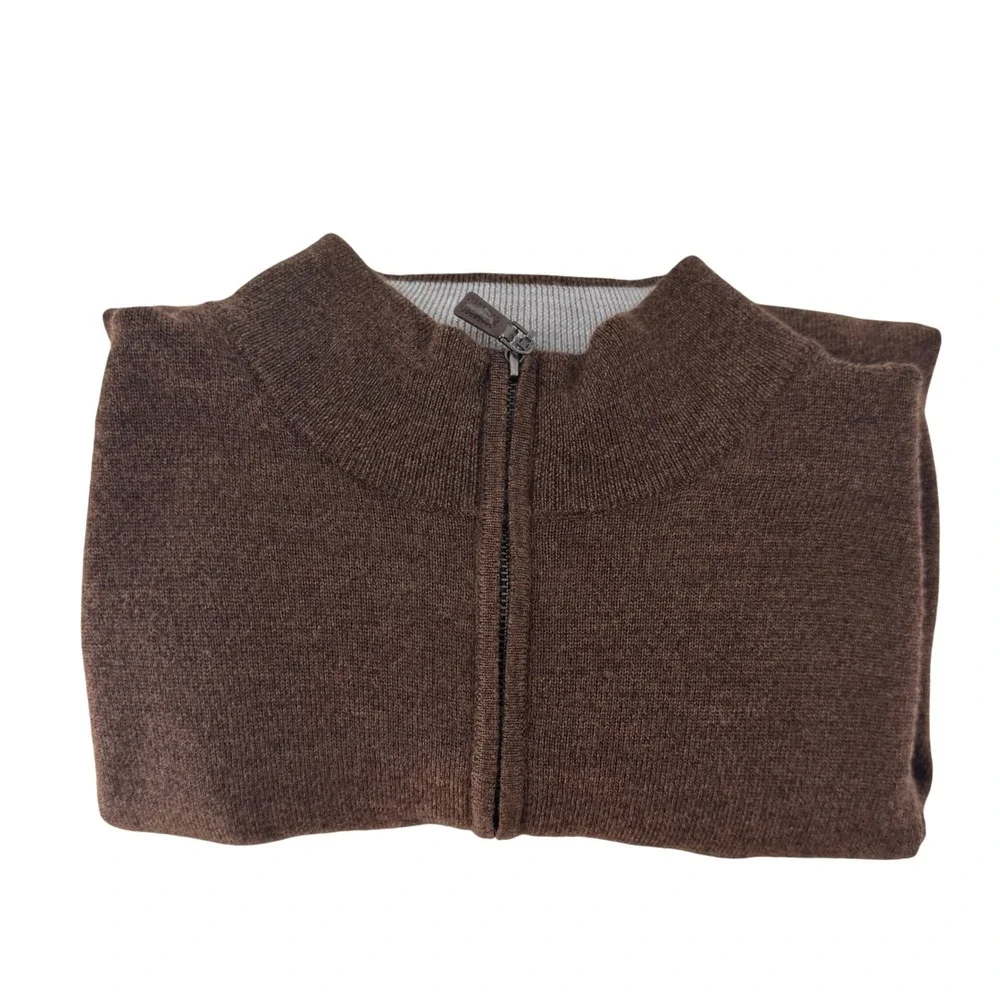 Peter Millar Mens Brown 100% Extrafine Italian Merino Wool Quarter Zip Sweater M